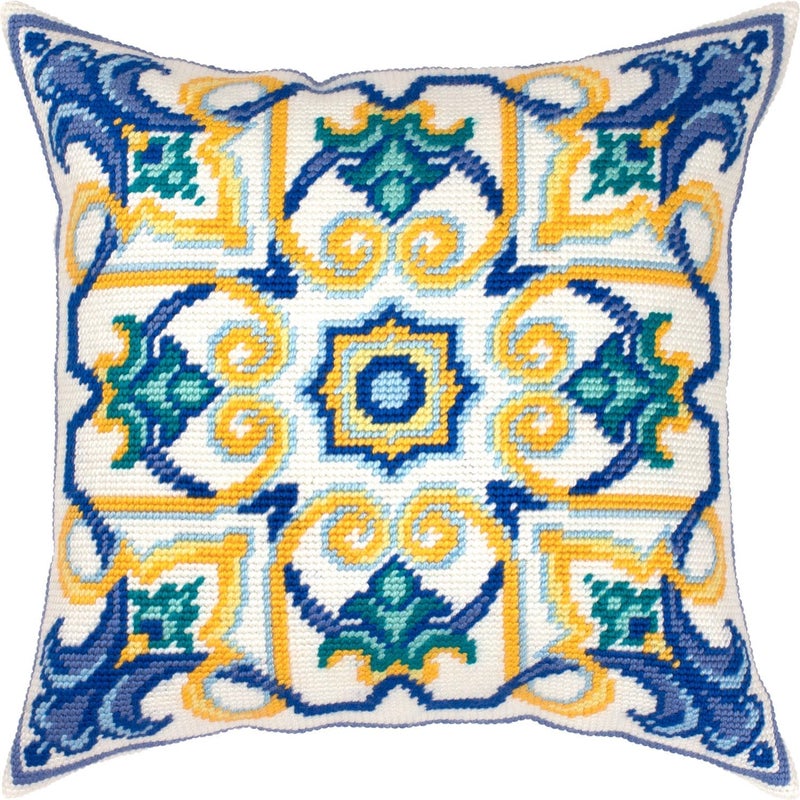 Brvsk Ornamental Embroidery Kit for Adults and Beginners — Porto 16″ × 16″ with Clear, Precise Printed Design on Cotton Canvas; Includes 2 Needles, Yarn, and Easy-Read Chart - Image 1